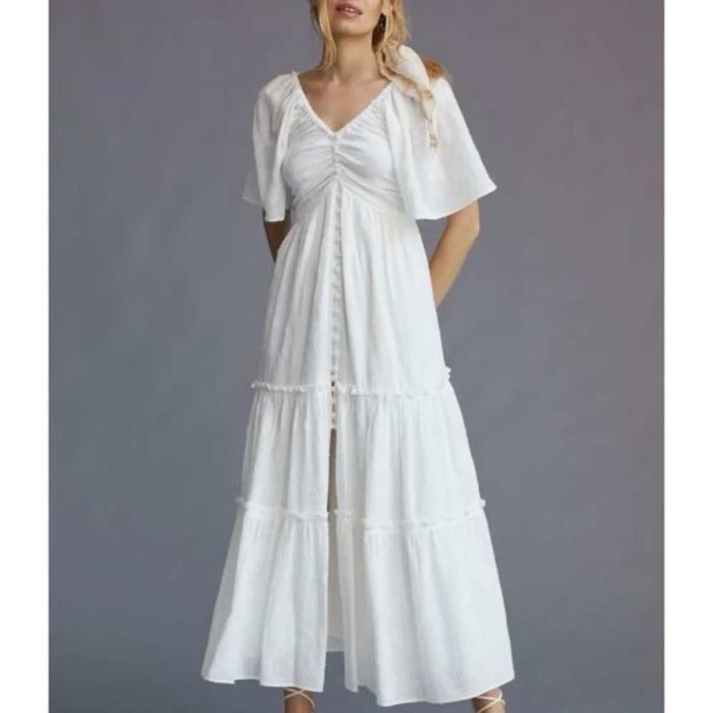 Anthropologie White Tiered Maxi Dress with Open Back - Picture 2 of 15
